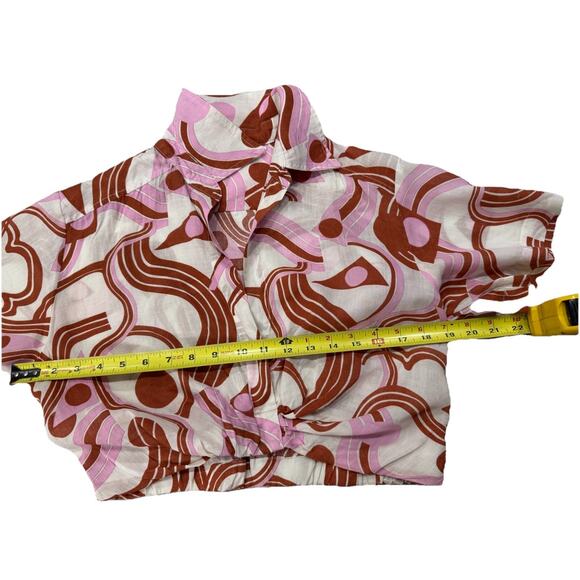 ASTR The Label Women’s Cropped Top Small Pink Brown Geo Print Retro Y2K Festival - Picture 3 of 8